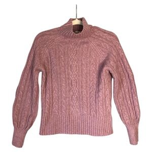 Rachel Zoe sz M Chenille Cable Knit Mock Neck Sweater Heavyweight Bishop Sleeves